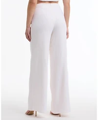 Bebe Women's High Waist Wide Leg Pant with Button Tab Detail
