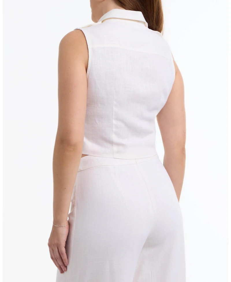 Bebe Women's Linen Blend Front Tie Blouse