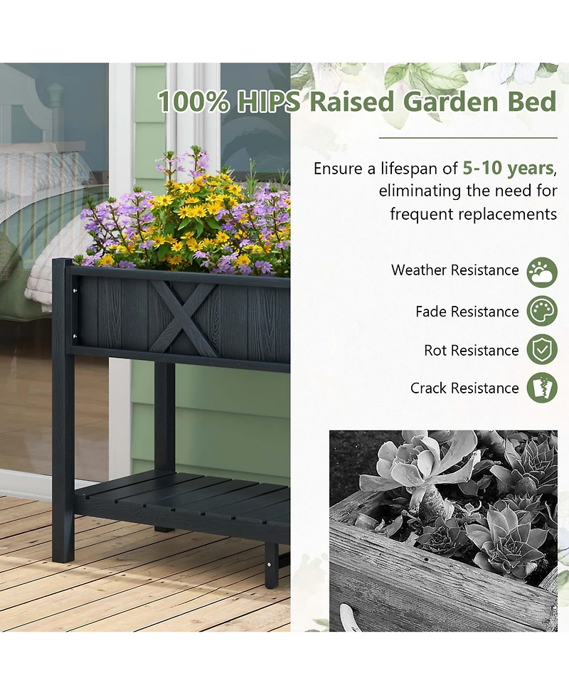 Hips Raised Garden Bed Poly Wood Elevated Planter Box with Legs, Storage Shelf