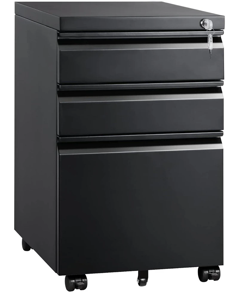 Wlive 3 Drawer Mobile File Cabinet with Lock Under Desk Metal Filing for Legal/Letter/A4 Fully Assembled Except Wheels
