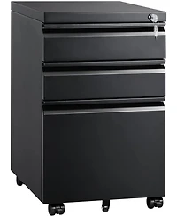 Wlive 3 Drawer Mobile File Cabinet with Lock Under Desk Metal Filing for Legal/Letter/A4 Fully Assembled Except Wheels