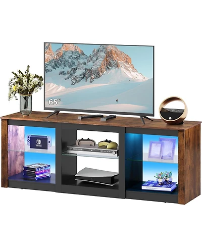 Wlive TV Stand with Led Lights for Tvs up to 65 inch Entertainment Center Glass Shelves Modern Console Living Room Media Stor