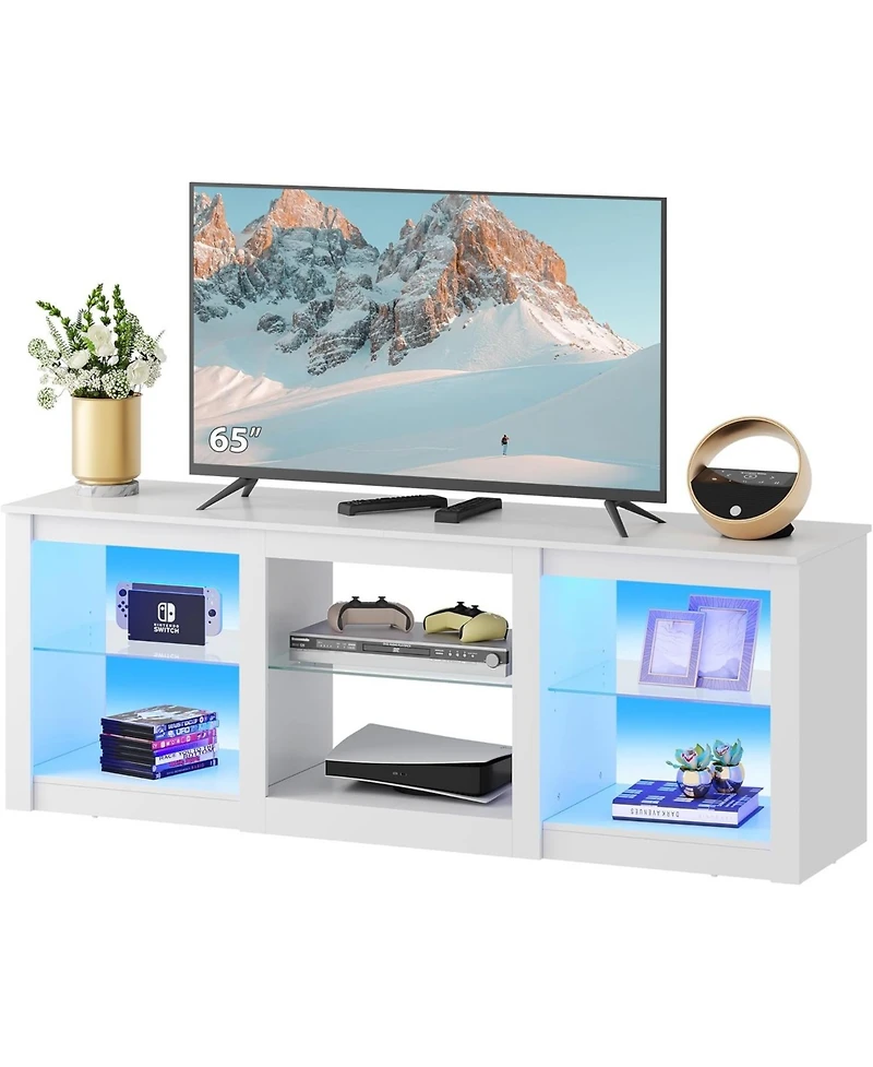 Wlive Tv Stand with Led Lights for Tvs up to 65 inch Entertainment Center with Glass Shelves Modern TV Console for Living Room Media Console with Stor