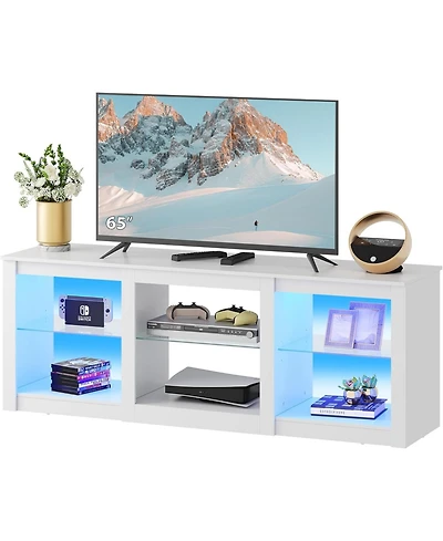 Wlive Tv Stand with Led Lights for Tvs up to 65 inch Entertainment Center with Glass Shelves Modern TV Console for Living Room Media Console with Stor