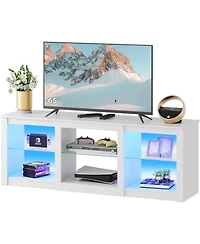 Wlive Tv Stand with Led Lights for Tvs up to 65 inch Entertainment Center with Glass Shelves Modern TV Console for Living Room Media Console with Stor