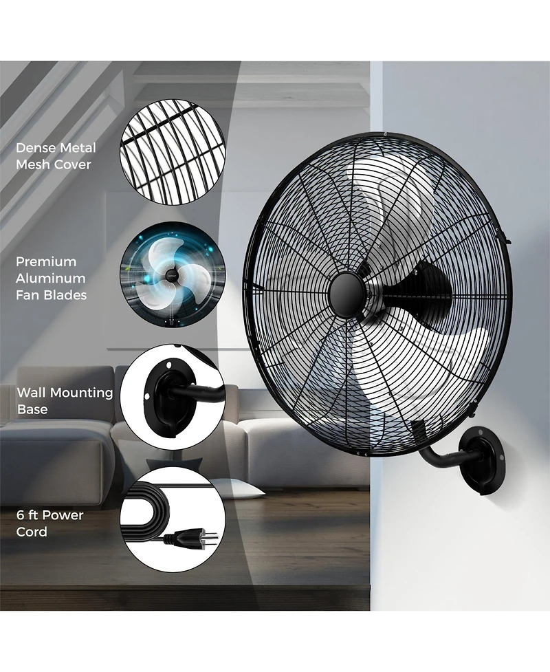 Gouun 20 Inch Wall Mount Fan with 3 Fan Speeds and Adjustable Tilt Head
