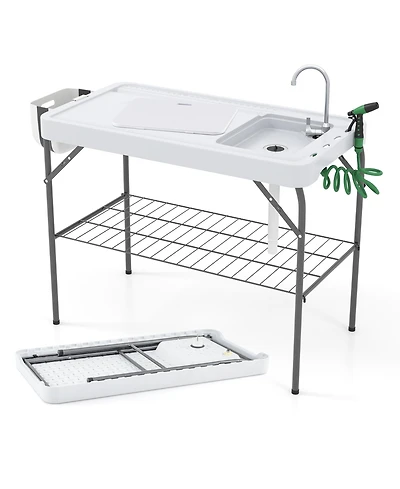 Gouun 2 in 1 Folding Fish Cleaning Table with Sink and Faucet for Patio Bbq