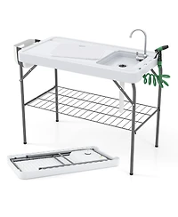 Gouun 2 in 1 Folding Fish Cleaning Table with Sink and Faucet for Patio Bbq