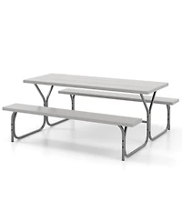 6 Ft Picnic Table Bench Set Dining and 2 Benches with Metal Frame Hdpe Tabletop