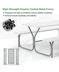 6 Ft Picnic Table Bench Set Dining Table and 2 Benches with Metal Frame and Hdpe Tabletop