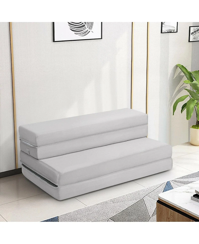 Gouun 4 Inch Folding Sofa Bed Foam Mattress with Handles-Twin Xl