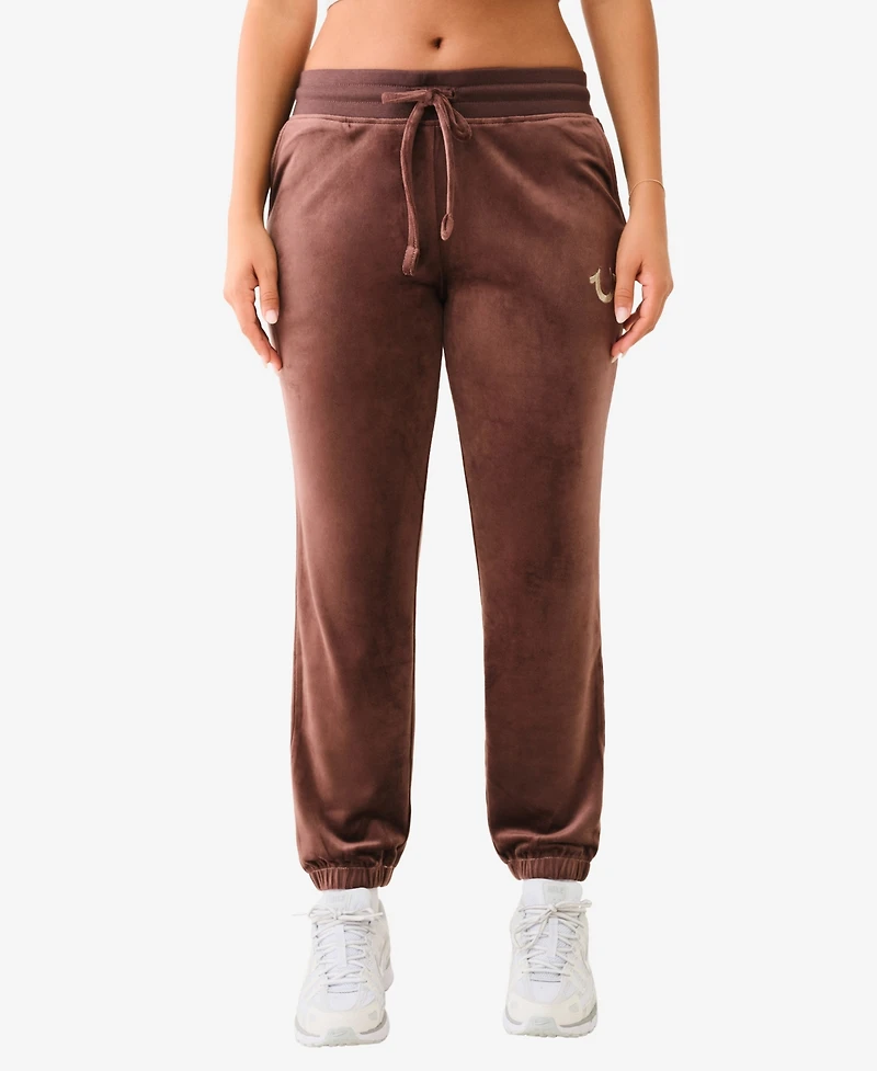 True Religion Women's Lurex Velour Jogger Pants