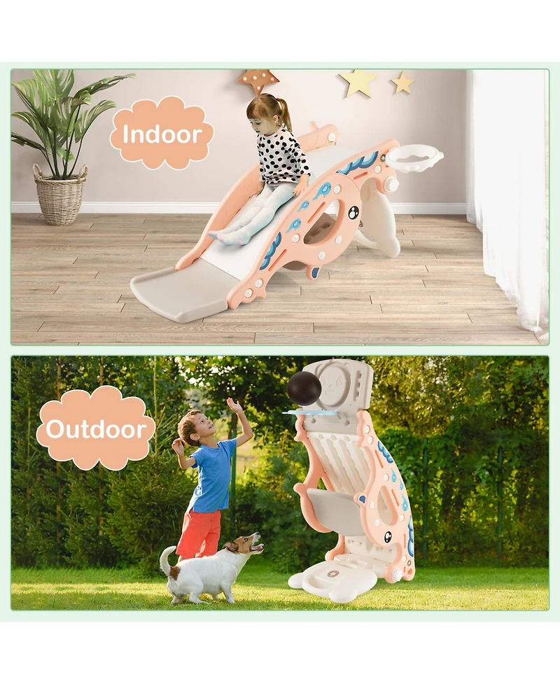 Gouun 4-in-1 Kids Slide Rocking Horse with Basketball and Ring Toss