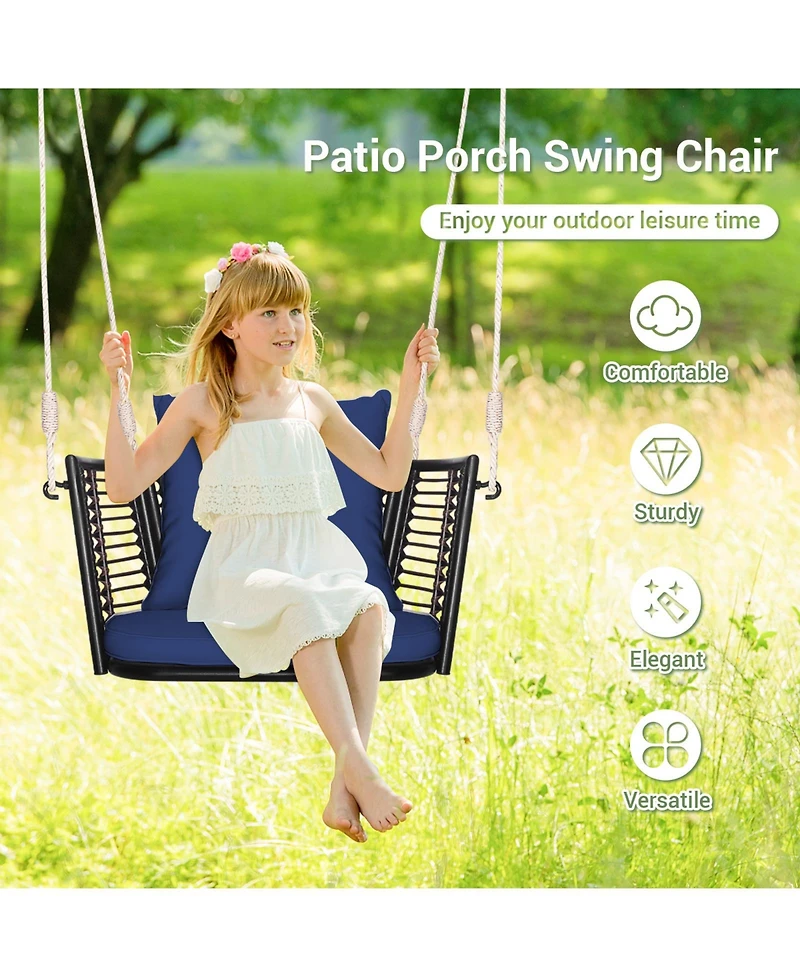 Gouun Single Person Hanging Seat with Woven Rattan Backrest for Backyard