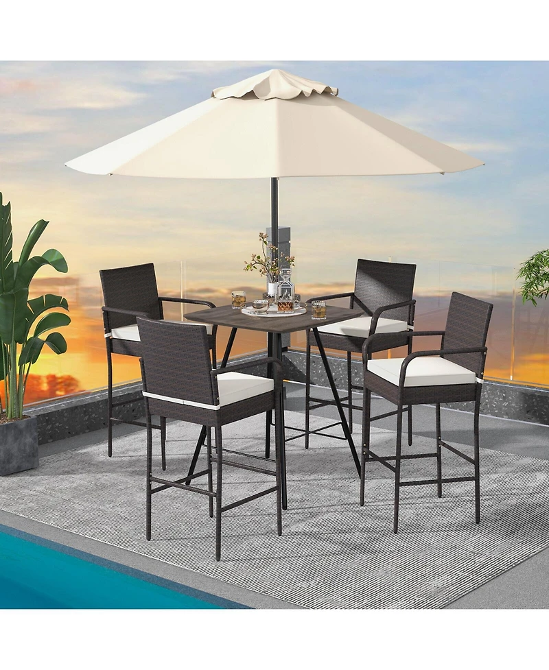 Gouun 4 Pieces Outdoor Pe Rattan Cushioned Barstool Set with Armrests-Set of 4