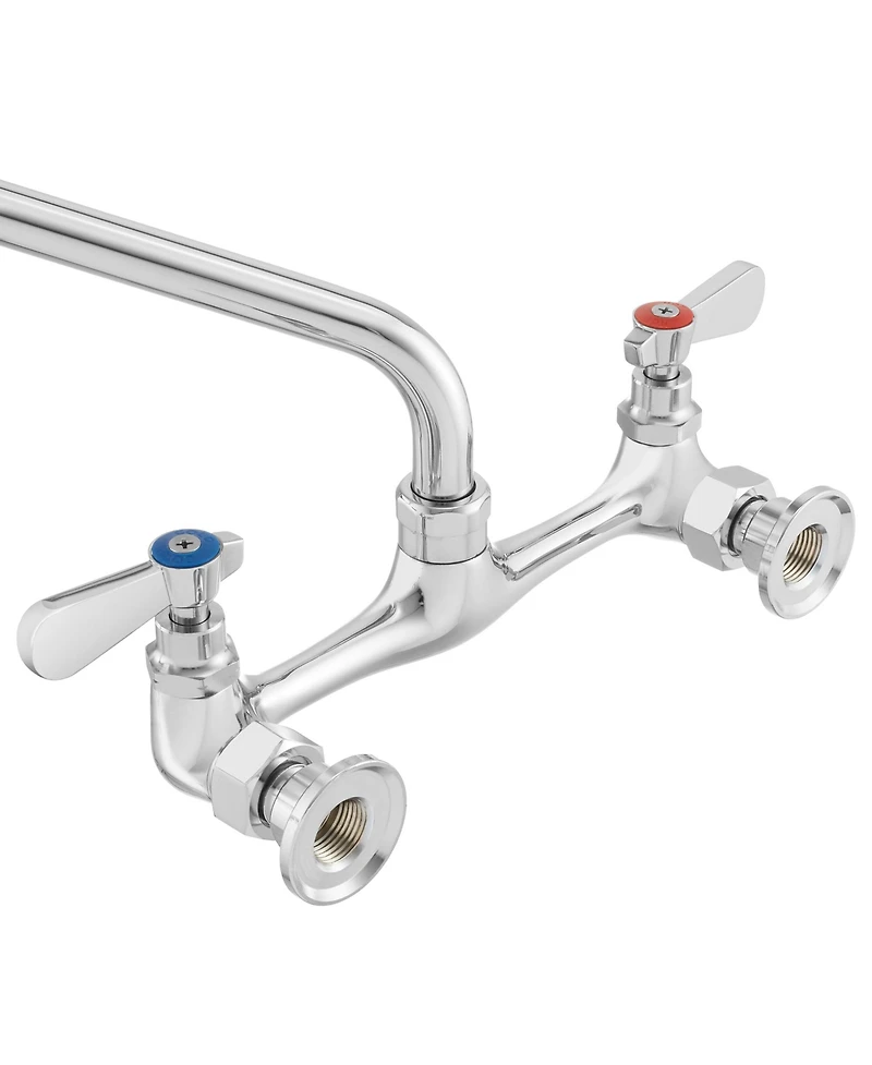 Gridmann Commercial Wall Mount Sink Faucet, 8" Center with 10" Swivel Spout, Nsf, Dual Lever Handles, Brass Construction, Chrome Polished Fi