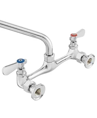 Gridmann Commercial Wall Mount Sink Faucet, 8" Center with 10" Swivel Spout, Nsf, Dual Lever Handles, Brass Construction, Chrome Polished Fi