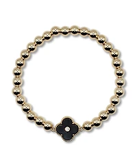 Non-Tarnishing Gold Filled, 6mm Bead and Black Clover Stretch Bracelet