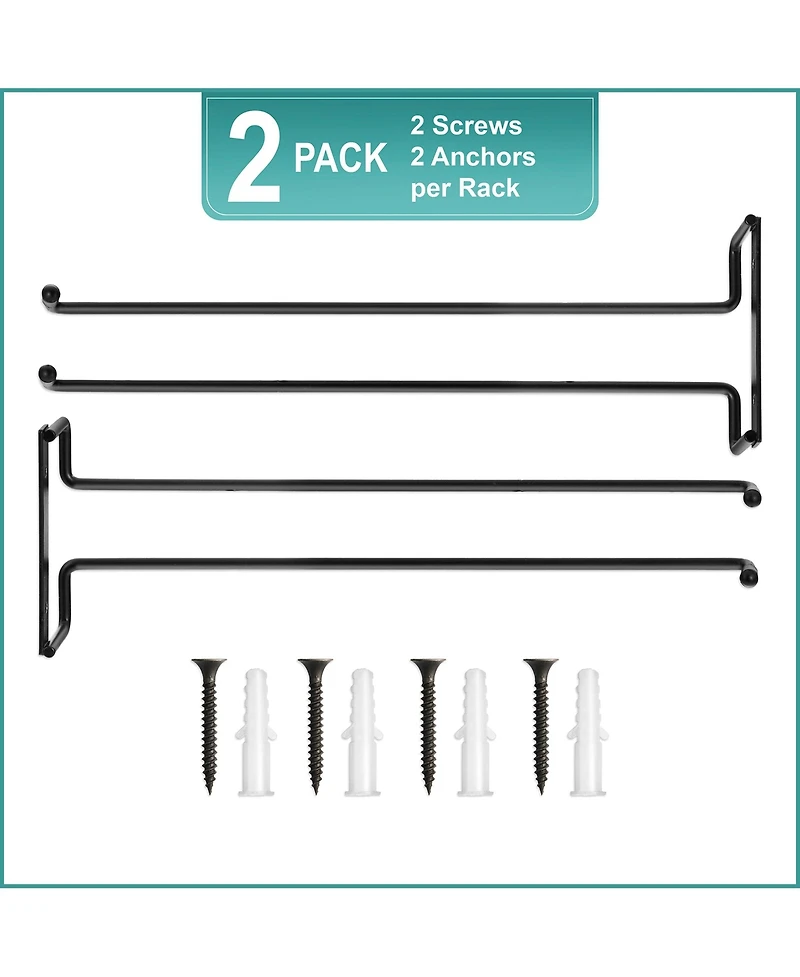 Sorbus 2 Pack 12 Inch Wall Mounted Wine Glass Racks for Under Cabinet - for Home Bar Holds Up to 4 Glasses Each