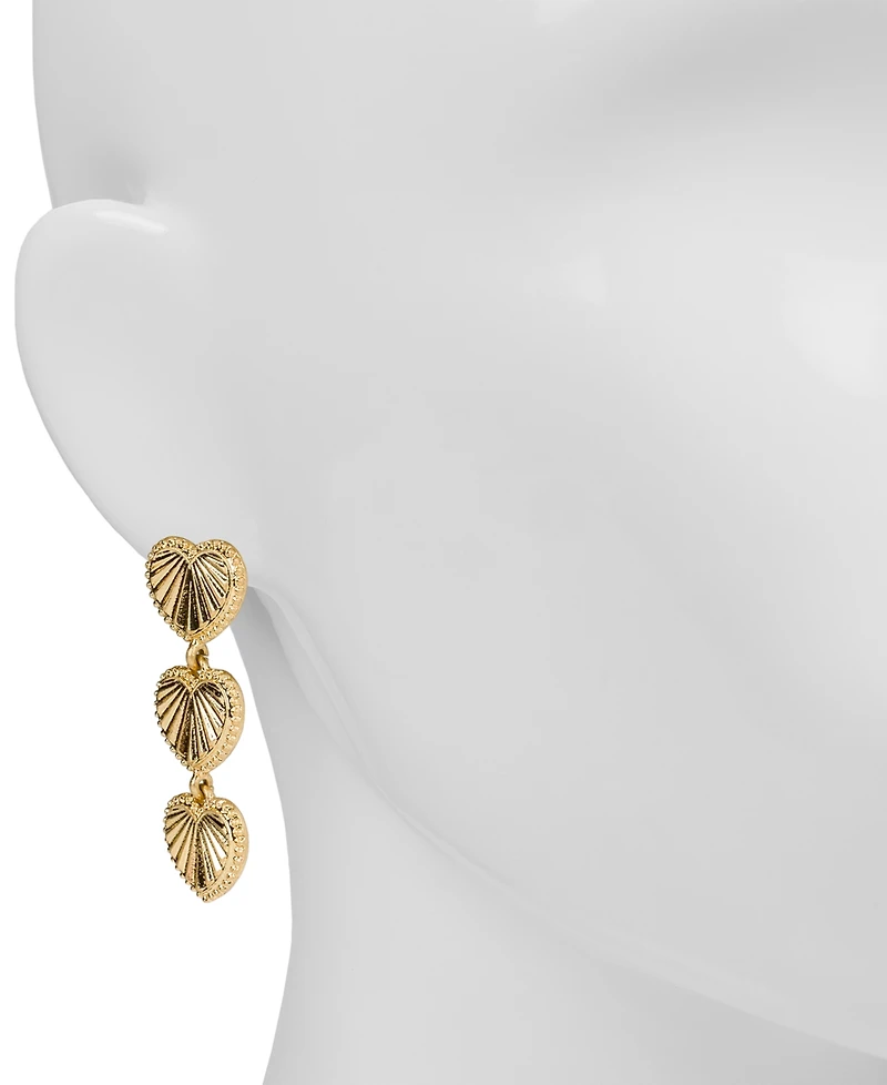 Patricia Nash Gold-Tone Sunray Texture Triple Heart Drop Earrings
