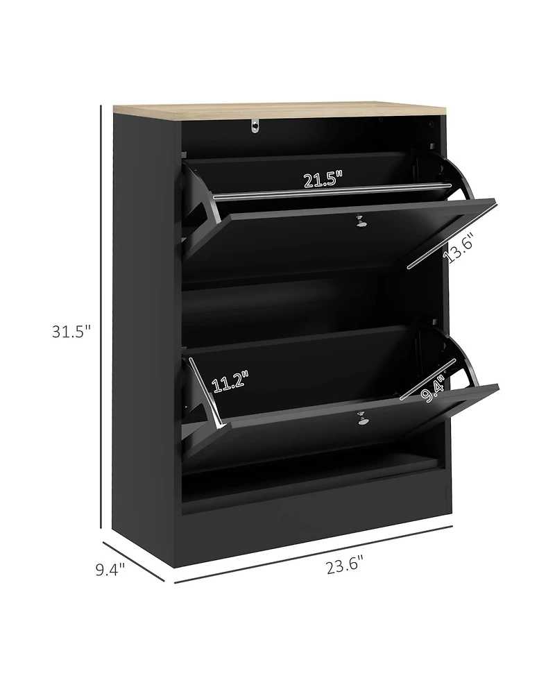 Homcom Slim Shoe Cabinet with 2 Flip Drawers & Adjustable Shelves,
