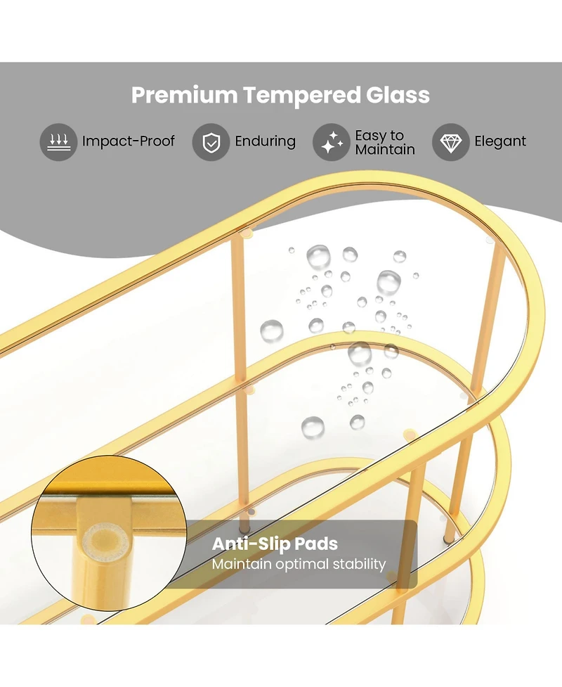 Gouun 3 Tier Tv Stand Console Table with Tempered Glass Shelves for Living Room