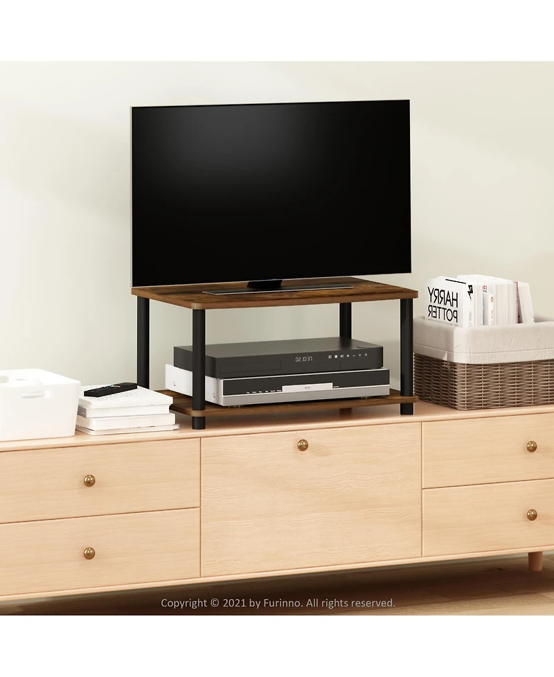 Furinno Turn-n-Tube No Tools 2-Tier Elevated Tv Stands, Amber Pine & Black