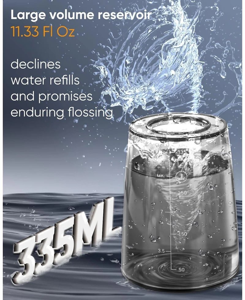 MySmile LP221 Uvc Sterilizable Cordless Water Flosser 335ML Tank Oled Display Dental with 4 Modes 8 Jet Tips & Storage Pouch for Home Travel