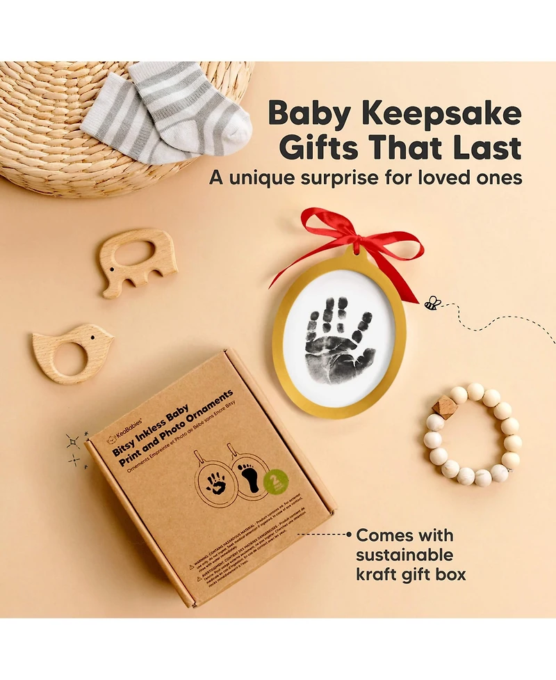 KeaBabies Bitsy Inkless Baby Hand and Footprint Kit, Two-sides Baby Christmas Photo Ornaments, Personalized Baby Keepsake Gifts