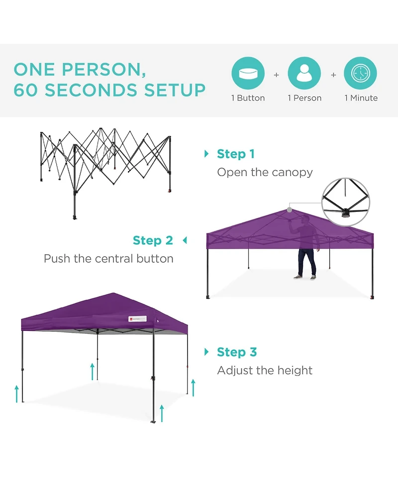 Best Choice Products 8x8ft Easy Setup Pop Up Canopy w/ 1-Button Setup, Wheeled Case