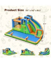 Inolait 7-in-1 Inflatable Giant Water Park Bouncer with Dual Climbing Walls and 735W Blower