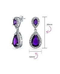 Bling Jewelry Fashion Purple Cz Halo Teardrop Drop Earrings Prom Purple Cubic Zirconia Rhodium Plated Brass