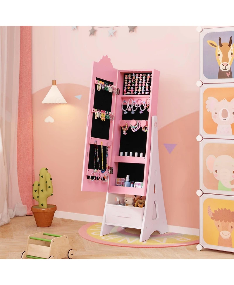 Costway Kids Vanity Set Princess Makeup Dressing Table & Chair with Jewelry Armoire