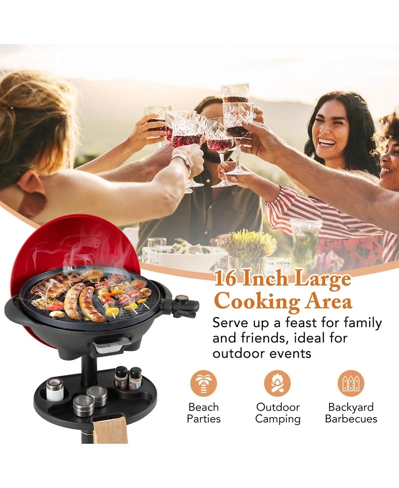 Electric Bbq Grill 1350W Non-stick 4 Temperature Setting Outdoor Garden Camping