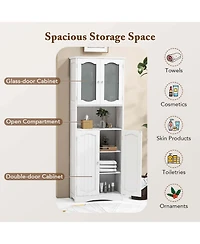 64.5" Tall Bathroom Cabinet with Tempered Glass Doors Adjustable Shelves