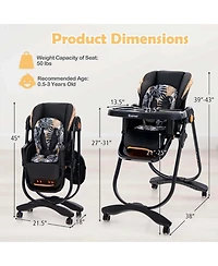 Costway Toddler High Chair with Wheel Folding Dining Adjustable Height & Recline