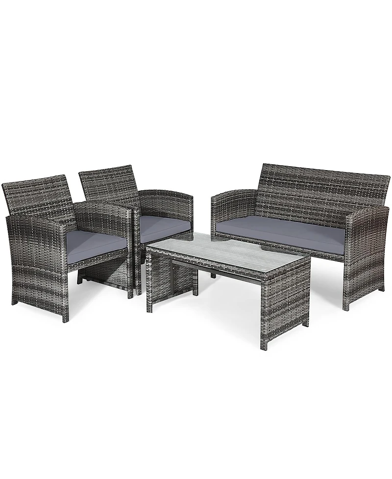 Gouun 4 Pieces Patio Rattan Furniture Set with Glass Table and Loveseat
