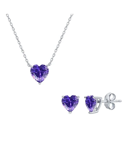 Simona Sterling Silver, Heart Crystal Earring & Necklace Set