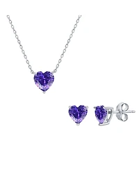 Simona Sterling Silver, Heart Crystal Earring & Necklace Set