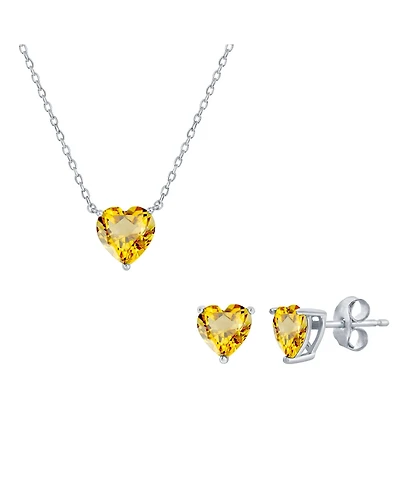 Simona Sterling Silver, Heart Crystal Earring & Necklace Set