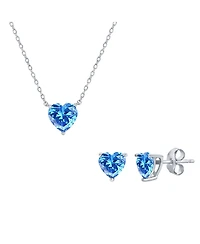 Simona Sterling Silver, Heart Crystal Earring & Necklace Set