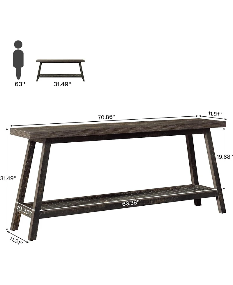 Tribesigns Farmhouse Console Entryway Table: 70.9 Inches Extra Long Console Table for Entryway, 2-Tier Narrow Wood Foyer Sofa Couch Table