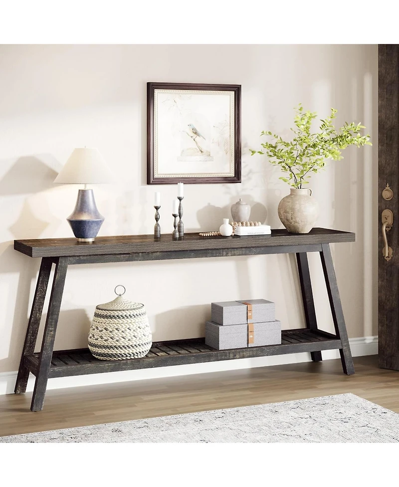 Tribesigns Farmhouse Console Entryway Table: 70.9 Inches Extra Long Console Table for Entryway, 2-Tier Narrow Wood Foyer Sofa Couch Table