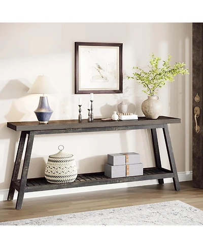 Tribesigns Farmhouse Console Entryway Table: 70.9 Inches Extra Long Console Table for Entryway, 2-Tier Narrow Wood Foyer Sofa Couch Table