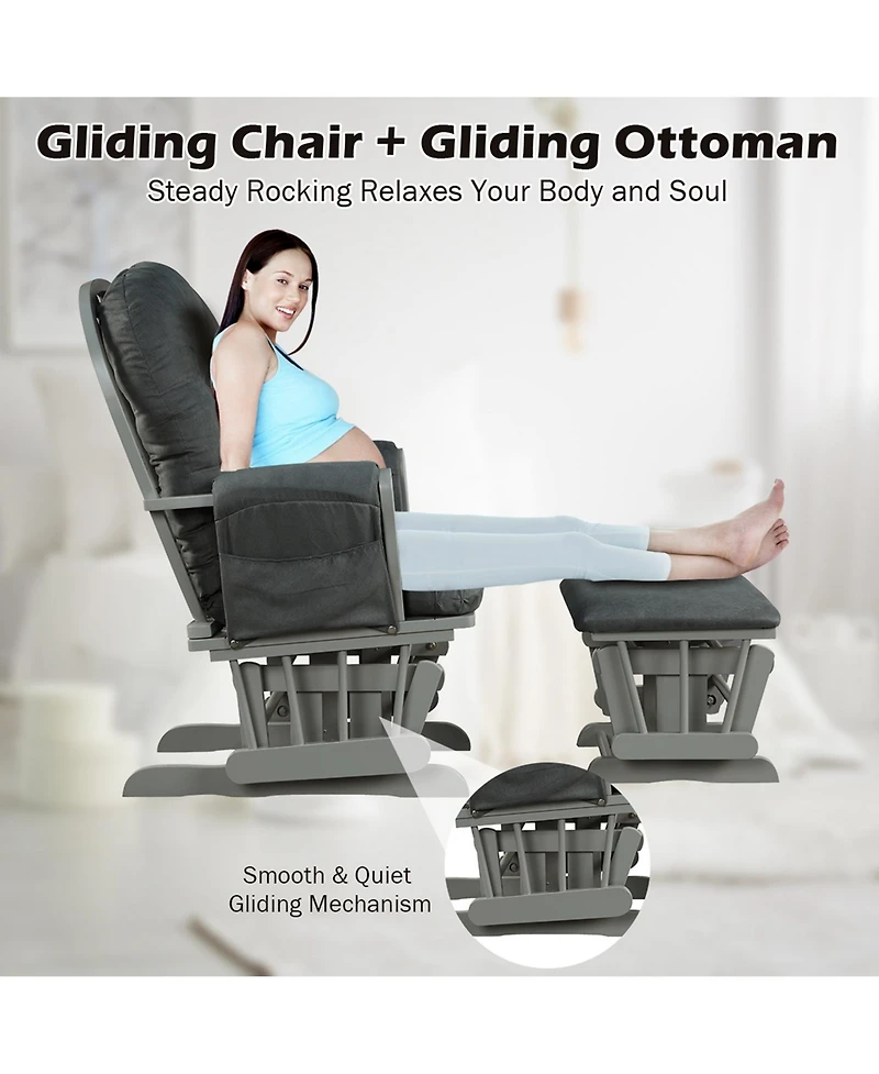 Glider and Ottoman Cushion Set Wood Baby Nursery Rocking Chair