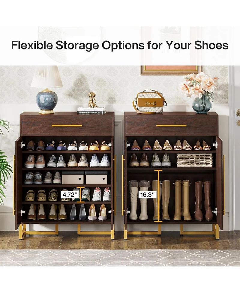 Tribesigns Shoe Cabinet with Doors, 20 Pairs Shoe Storage Cabinet with Drawer for Entryway, Modern Shoe Rack Organizer with Adjustable Shelves for Hal