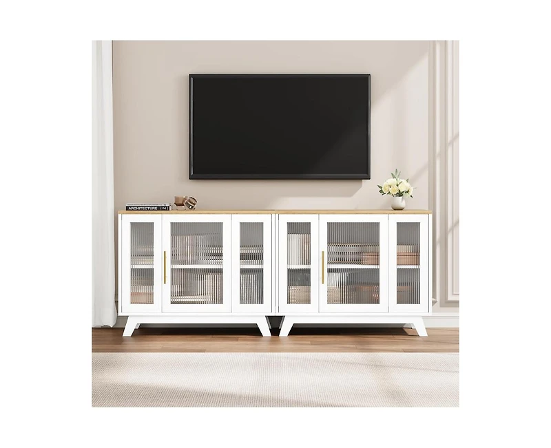 gaomon Buffet Storage Cabinet with Fluted Glass Door, 36" Modern Sideboard 2-Tier Storage,Accent for Kitchen Dining Living Room,