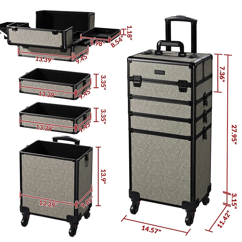 Byootique 4in1 Rolling Makeup Train Case Cosmetic Organizer Rococo Coral