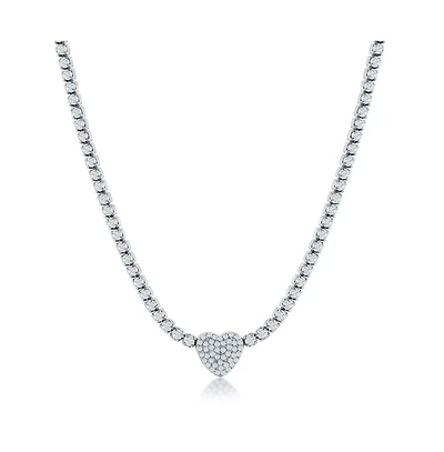 Simona Sterling Silver Heart Cz Tennis Necklace