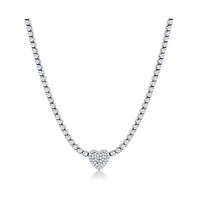 Simona Sterling Silver Heart Cz Tennis Necklace